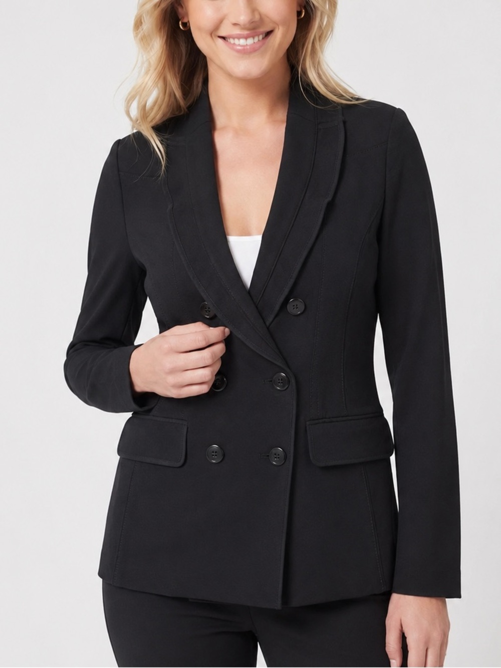 White House Black Market Blazer Womens 4 Black Double Breasted Knit Jacket